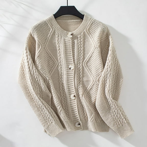 Wancir Women's Open Front Cardigan Sweaters Fashion Button Down Cable Knit Chunky Outwear Coats