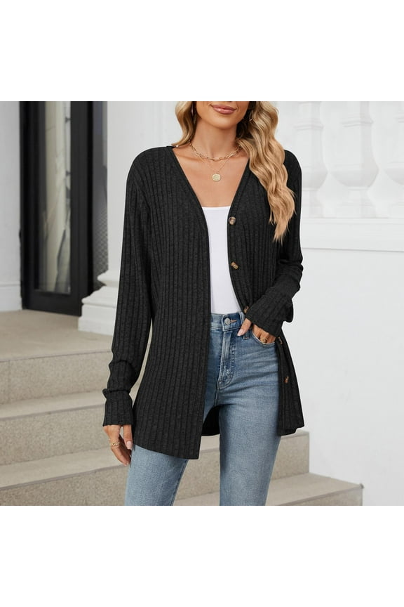 Wancir Women's Open Front Cardigan Sweaters Fashion Button Down Cable Knit Chunky Outwear Coats