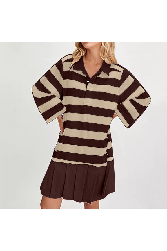 Wancir Women’s Oversized Casual Sweatshirt Patchwork Dress Fall Long Sleeve Trendy Lapel Neck Pleated Mini Dress