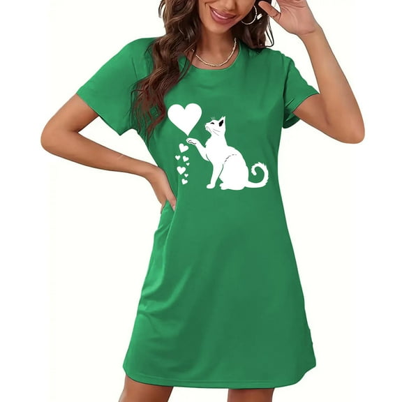 Wancir Women's Plus Size Sleepshirt Short Sleeve Round Neck with Chest Print for Nightwear