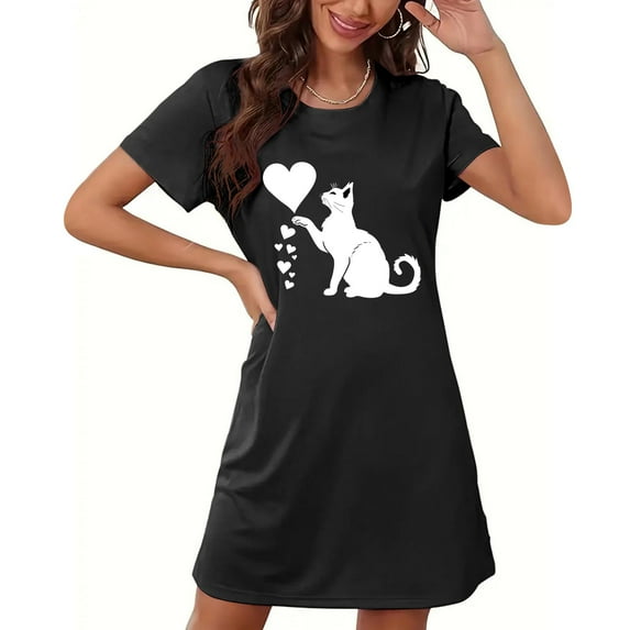 Wancir Women's Plus Size Sleepshirt Short Sleeve Round Neck with Chest Print for Nightwear