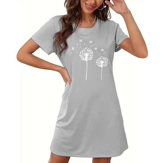 Wancir Women's Plus Size Sleepshirt Short Sleeve Round Neck with Chest Print for Nightwear