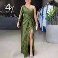 thumbnail image 1 of Wancir Women's Satin Long Sleeve One Shoulder Maxi Dress Asymmetrical Tie Waist Slit Party Cocktail Long Formal Prom Dress, 1 of 7
