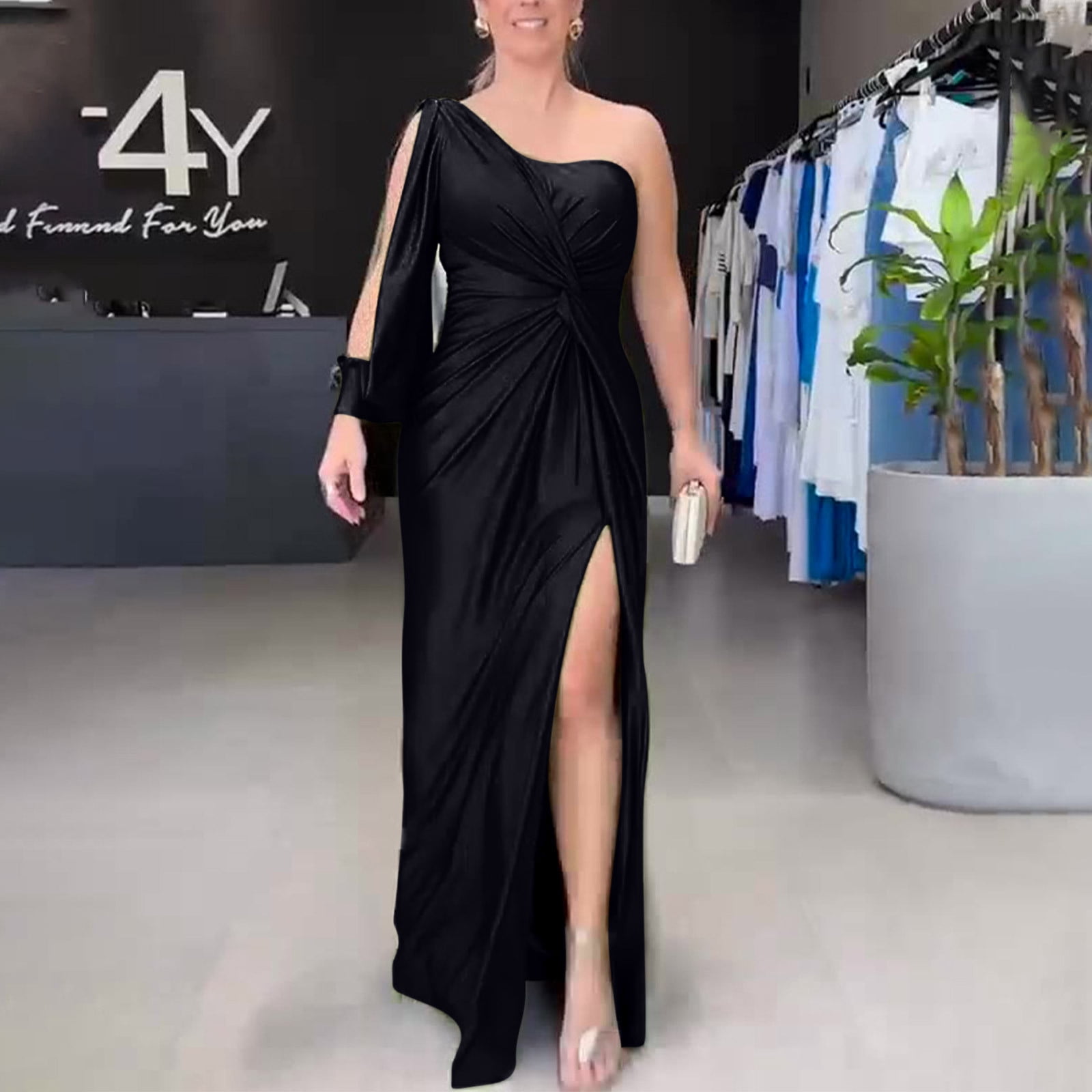 Wancir Women's Satin Long Sleeve One Shoulder Maxi Dress Asymmetrical Tie Waist Slit Party Cocktail Long Formal Prom Dress - Walmart.com Wancir Women's Satin Long Sleeve One Shoulder Maxi Dress Asymmetrical Tie Waist Slit Party Cocktail Long Formal Prom Dress - Walmart.com