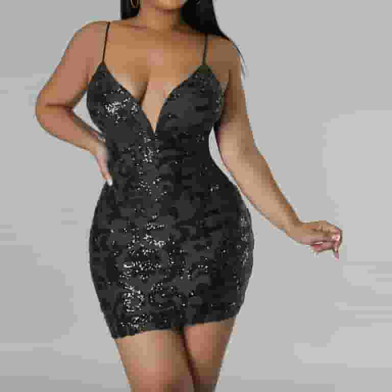 Wancir Women's Sequin Halter Bodycon Mini Dress Split Hem Backless