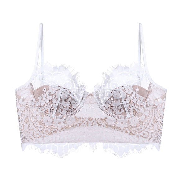 Wancir Women's Sexy Lace Push Up Plus Size Bra Sheer Balconette Underwire Unlined