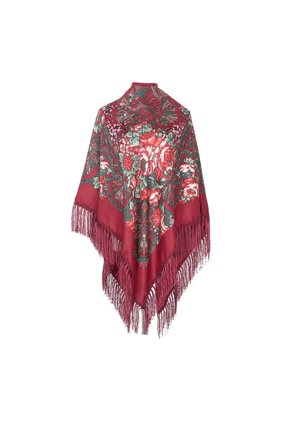 Wancir Women's Shawl Oversized Scarf Wrap Russian Babushka Traditional Retro Ukraine Printed tassels Square Scarfs