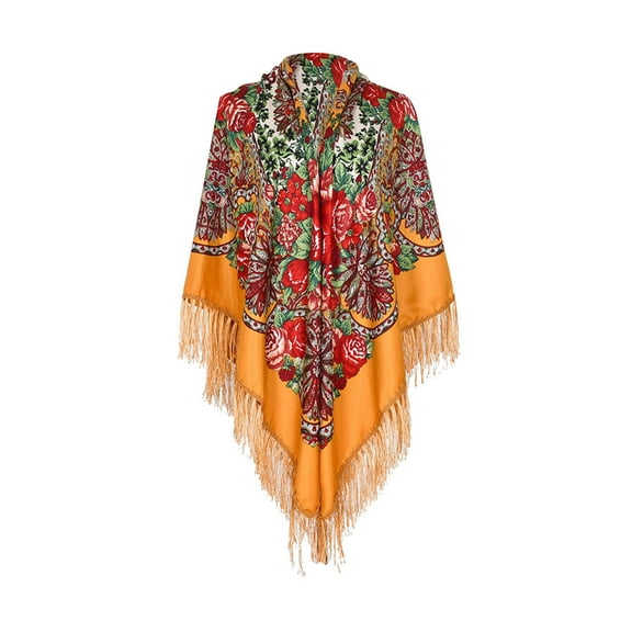 Wancir Women's Shawl Oversized Scarf Wrap Russian Babushka Traditional Retro Ukraine Printed tassels Square Scarfs