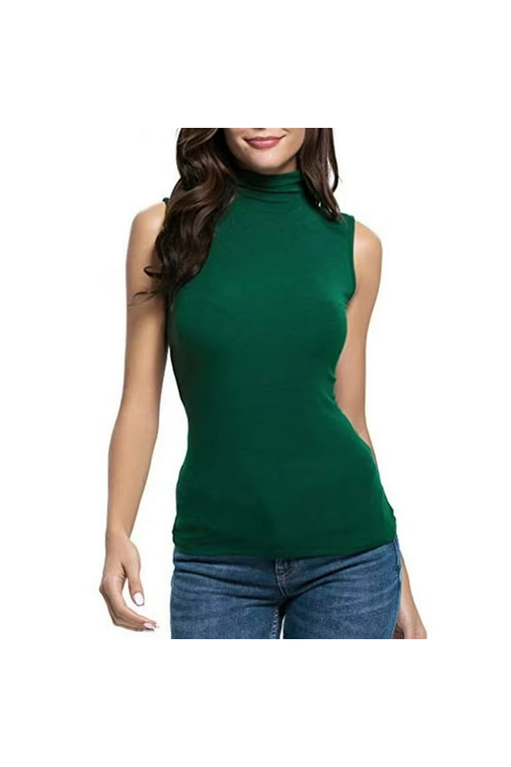 Wancir Women's Sleeveless Slim Fit Turtleneck Mock Soft T-Shirt Tank Tops Basic Stretchy Pullover S-XXL