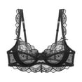 thumbnail image 1 of Wancir Women's Solid Color Ultra-thin Sponge Transparent Plus Size Gathered Lace Bra, 1 of 4