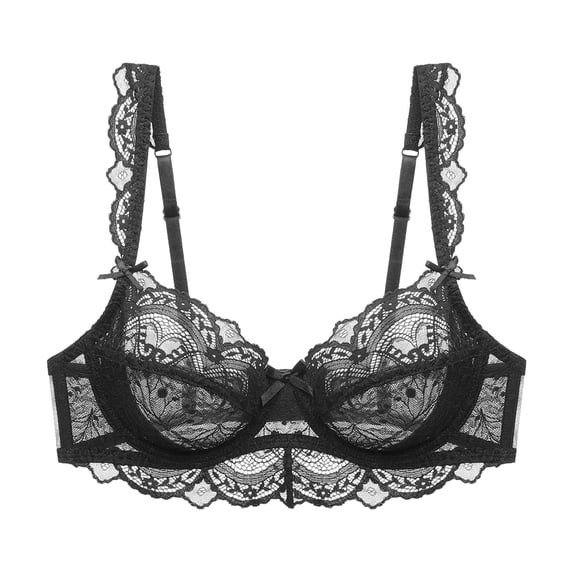 Wancir Women's Solid Color Ultra-thin Sponge Transparent Plus Size Gathered Lace Bra