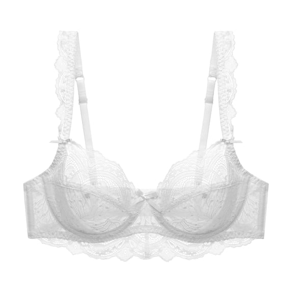 Wancir Women's Solid Color Ultra-thin Sponge Transparent Plus Size Gathered Lace Bra