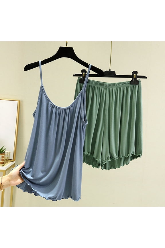 Wancir Women's Solid Modal Lounge Set, 2-Piece Summer Sleepwear Sleeveless Top & Shorts