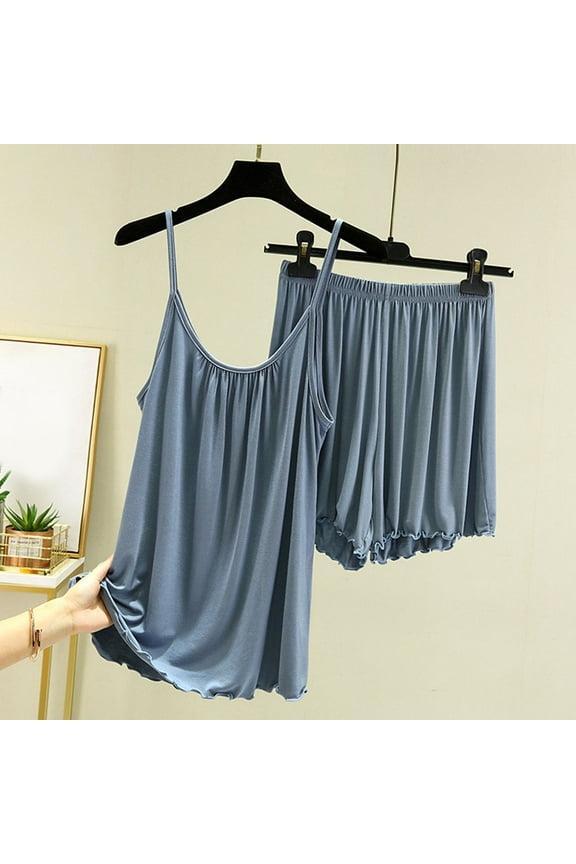 Wancir Women's Solid Modal Lounge Set, 2-Piece Summer Sleepwear Sleeveless Top & Shorts