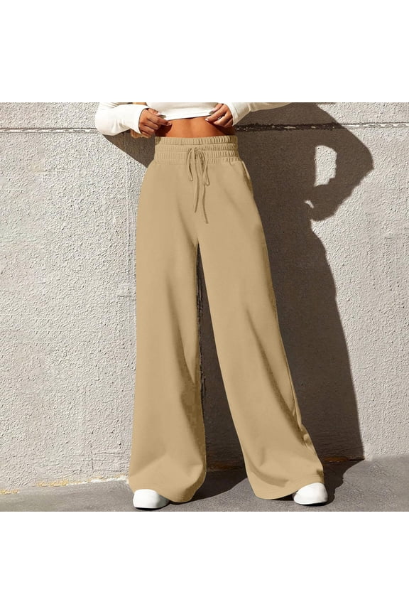Wancir Women's Solid Wide Leg Palazzo Lounge Pants Casual Straight Leg High Waist Stretch Pants