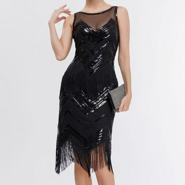 Wancir Women's Sparkly Sequin Mini Dress Shimmer Loose Short Shift Cocktail Party Dress with Fringe Hem