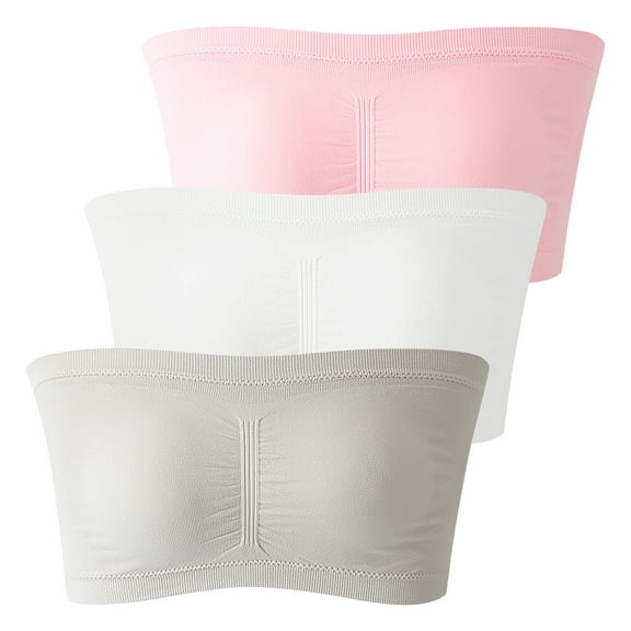 Wancir Women's Strapless Bralette Seamless Bandeau Stretchy Removable-Padded Bandeau Tube Top Bra 3 Packs