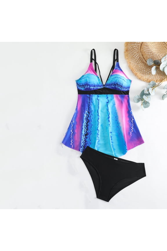 Wancir Women's Tankini Swimsuit 2 Piece Graphic Modest SwimdressPadded Flowy Tummy Control Bathing Suit Skirt with Brief