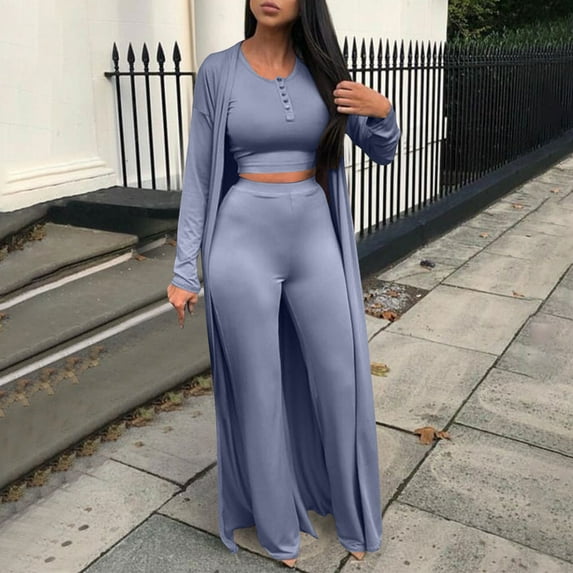 Wancir Women's Tracksuit Winter Autumn Knitted Long-sleeved Blazer Coat Tank Long Pants Three Piece Sets Outfit