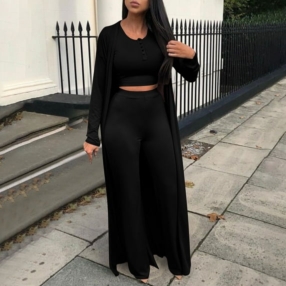 Wancir Women's Tracksuit Winter Autumn Knitted Long-sleeved Blazer Coat Tank Long Pants Three Piece Sets Outfit