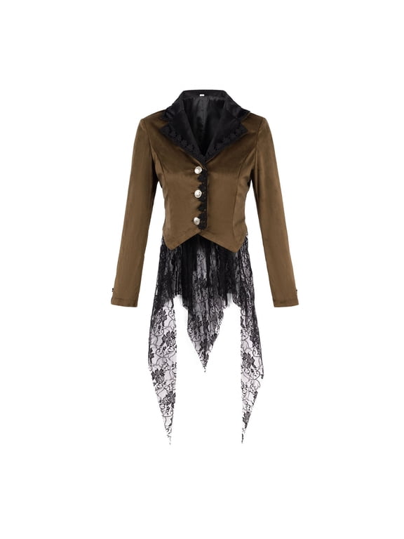 Wancir Women's Trench Coat Goth Wool Blend Pea Jacket Victorian Long Fitted Winter Steam Punk Lapel Outwear