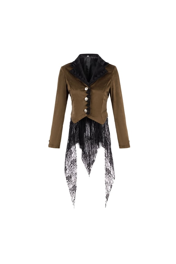 Wancir Women's Trench Coat Goth Wool Blend Pea Jacket Victorian Long Fitted Winter Steam Punk Lapel Outwear