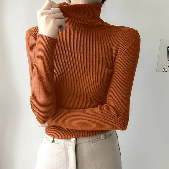 Wancir Women's Turtleneck Sweater Chunky Long Sleeve Knitted Pullover High Low Hem Trendy 2024 Fall Winter Basic Jumper Top