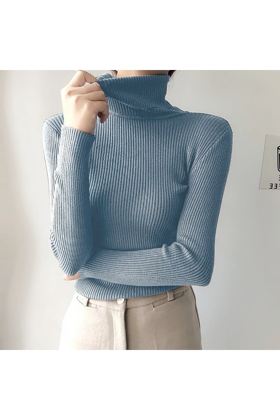 Wancir Women's Turtleneck Sweater Chunky Long Sleeve Knitted Pullover High Low Hem Trendy 2024 Fall Winter Basic Jumper Top