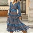 thumbnail image 1 of Wancir Women's V Neck Ethnic Style Empire Waist Slim Chiffon Dress Fall Long Sleeve A-Line Swing Dresses for Women, 1 of 3