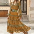 thumbnail image 1 of Wancir Women's V Neck Ethnic Style Empire Waist Slim Chiffon Dress Fall Long Sleeve A-Line Swing Dresses for Women, 1 of 3