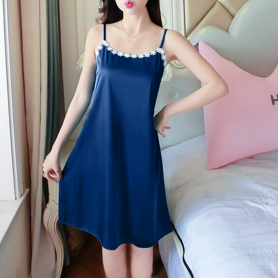 Wancir Women's V-Neck Nightdress Sleeveless Sleep Dress Solid Color for Home Lounge