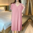 thumbnail image 1 of Wancir Women's V-Neck Nightgown Lightweight Fabric & Pleated Front Long Sleep Dress, 1 of 5