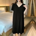 thumbnail image 1 of Wancir Women's V-Neck Nightgown Lightweight Fabric & Pleated Front Long Sleep Dress, 1 of 5