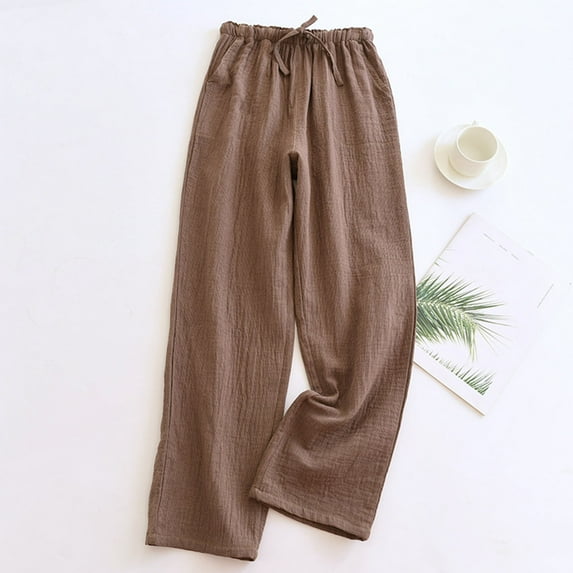 Wancir Women's Wide Leg Palazzo Pants Linen Drawstring Cropped Pants Trousers Culottes