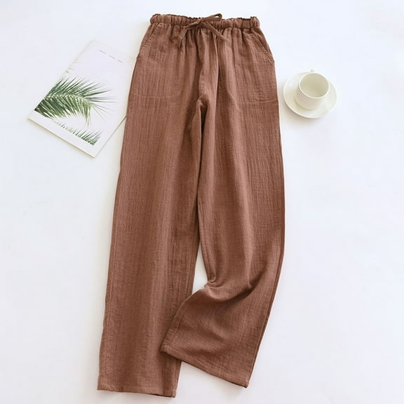 Wancir Women's Wide Leg Palazzo Pants Linen Drawstring Cropped Pants Trousers Culottes