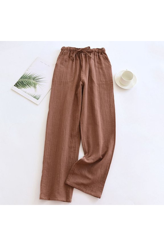 Wancir Women's Wide Leg Palazzo Pants Linen Drawstring Cropped Pants Trousers Culottes