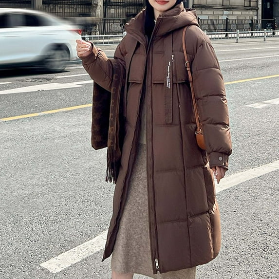 Wancir Women's Winter Down Jacket Thicken Hooded Puffer Long Jackets Warm Quilted Padded Coats