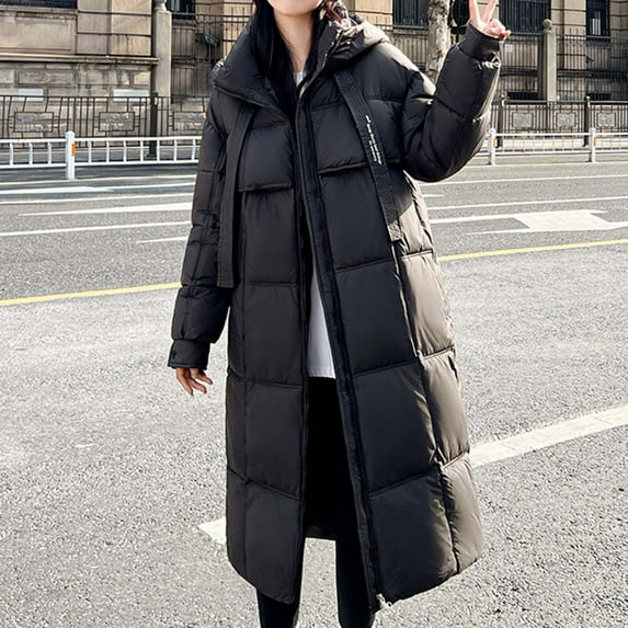 Wancir Women's Winter Down Jacket Thicken Hooded Puffer Long Jackets Warm Quilted Padded Coats