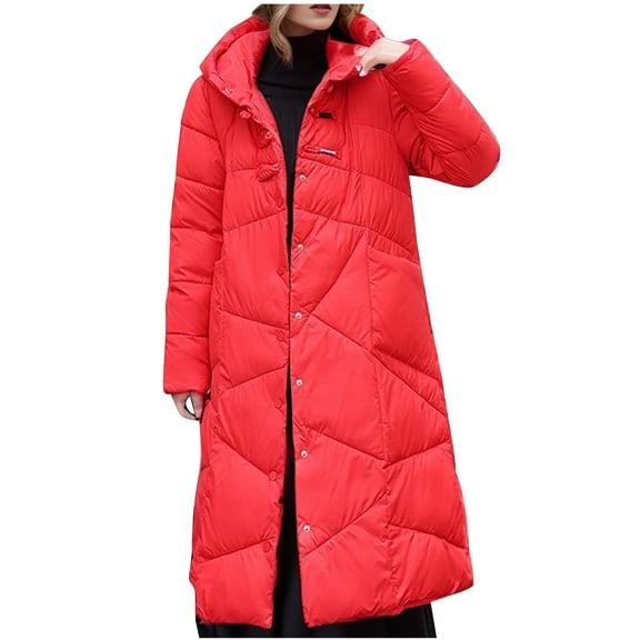 Wancir Women's Winter Long Puffer Coats Hooded Zip Up Casual Thickened Down Jackets Trendy Warm Clothes Outerwear
