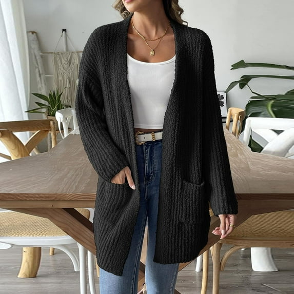 Wancir Women's Winter Loose Solid Sweater Long Sleeve Cardigan Top Coat