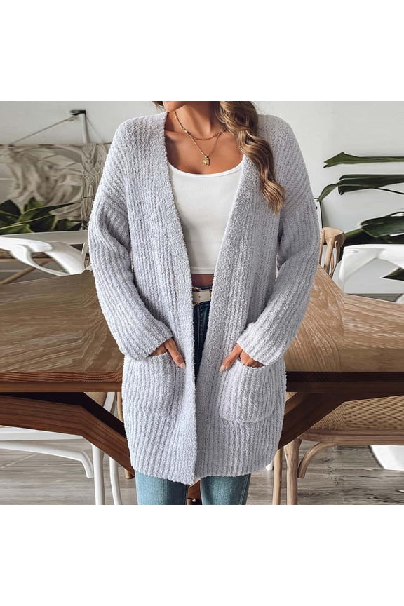 Wancir Women's Winter Loose Solid Sweater Long Sleeve Cardigan Top Coat