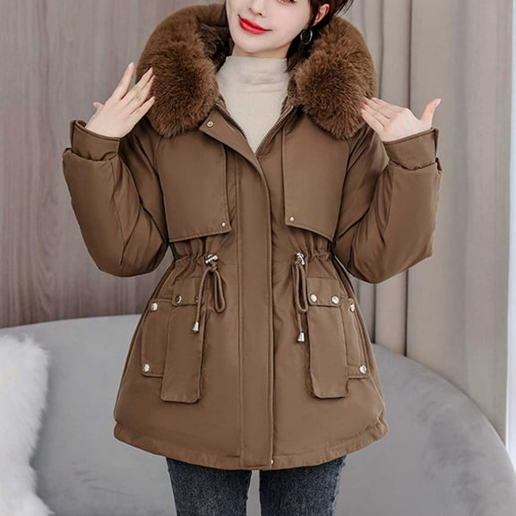 Wancir Women's Winter Thickened Hooded Cotton Coat Windproof Warm Fleece Jacket