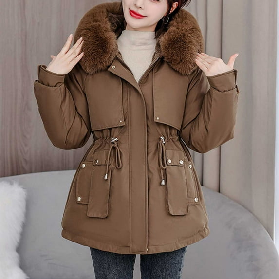 Wancir Women's Winter Thickened Hooded Cotton Coat Windproof Warm Fleece Jacket