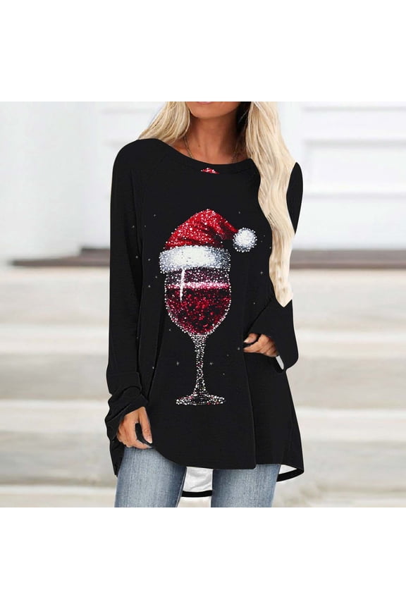 Wancir Women's Winter Tops Print Long Sleeve Crewneck Pullovers Y2K Sweater Fashion Cute Tops