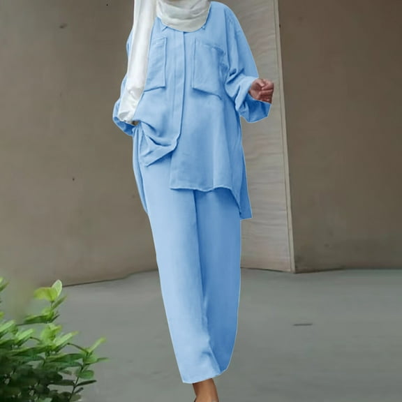 Wancir Womens 2 Piece Outfits Casual Long Sleeve Button Down Shirt Wide Leg Long Pants Sets Streetwear Loungewear