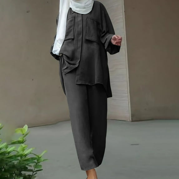 Wancir Womens 2 Piece Outfits Casual Long Sleeve Button Down Shirt Wide Leg Long Pants Sets Streetwear Loungewear