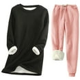 thumbnail image 1 of Wancir Womens 2pcs Loungwear Set Thicken Winter Warm Sherpa Fleece Lined Sweatshirt +Pants Soft Pjs Sleepwear, 1 of 2