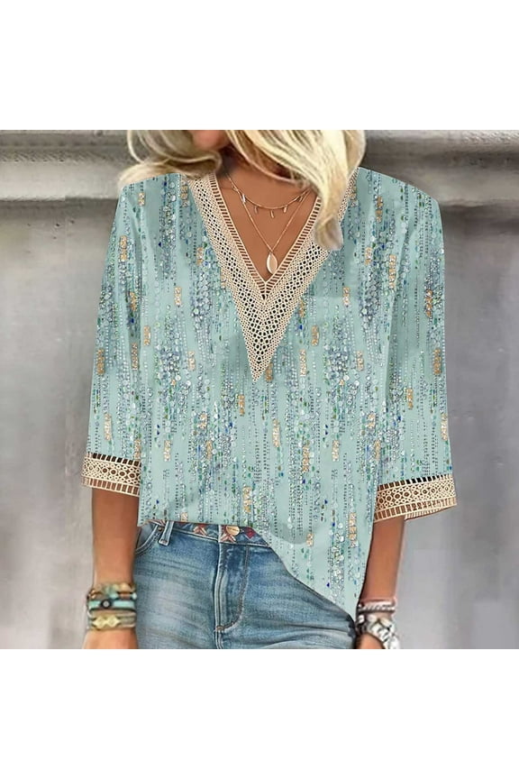 Womens 3/4 Length Sleeve Tops Casual Three Quarter Sleeve T-Shirts Round Neck Cute Tunic Tops Summer Blouses for Women 2024