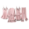 thumbnail image 1 of Wancir Womens 5 Piece Satin Pajama Set Lace Camisole Nightgown with Shorts Pants Robe Sleepwear Sexy Floral Nightwear, 1 of 2