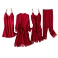 thumbnail image 1 of Wancir Womens 5 Piece Satin Pajama Set Lace Camisole Nightgown with Shorts Pants Robe Sleepwear Sexy Floral Nightwear, 1 of 2